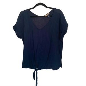 Navy V Neck, Tie Waist shirt sleeved shirt